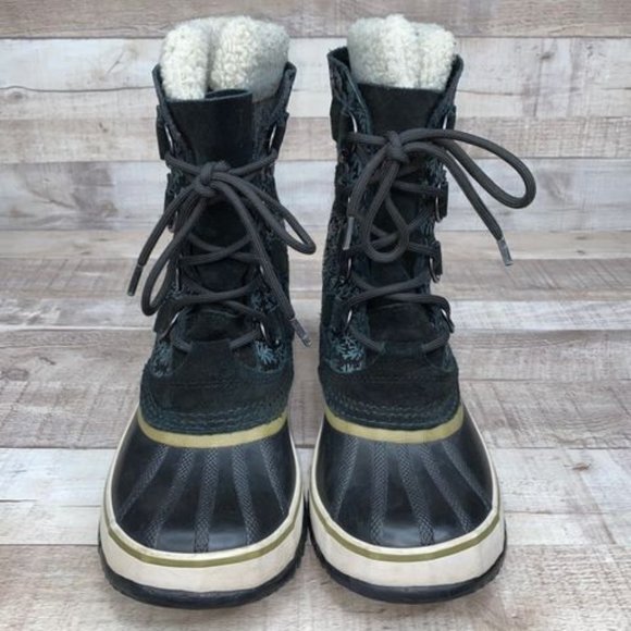 Sorel Waterproof Leather Blue Snowflake Size 8 - Picture 5 of 10
